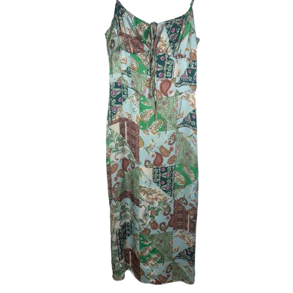 Bailey Rose Womens L Patchwork Paisley Floral Maxi Dress Green Boho Cottagecore